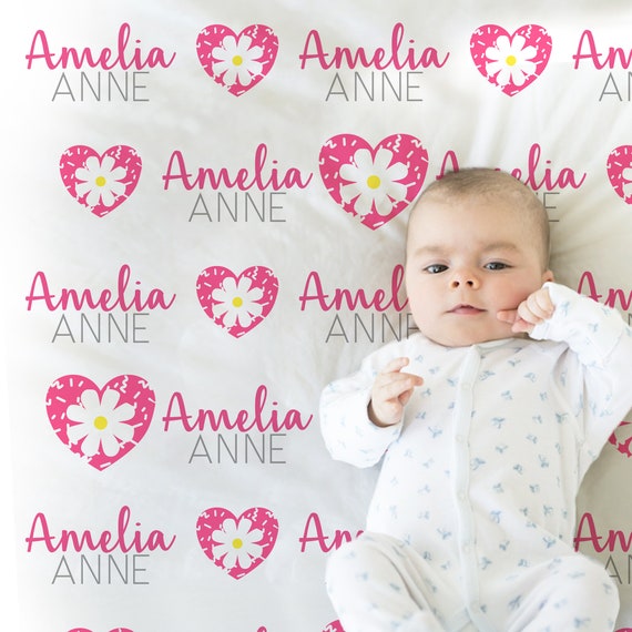 Hearts Baby Blanket Pink Heart With Flower Personalized Newborn Baby Gift Valentine s Kids Blanket Toddler Gift Heart Swaddle Blanket Etsy Canada