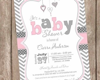 Valentine's day baby shower invitation, hearts baby girl or boy valentine theme invite, pink heart girls party invitation, (ANY WORDING)