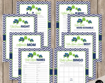 Sea turtle Baby Shower Game Pack - Lime and Navy- Baby Shower Activity Set- Shower Games Bingo- Price is Right and more INSTANT st1