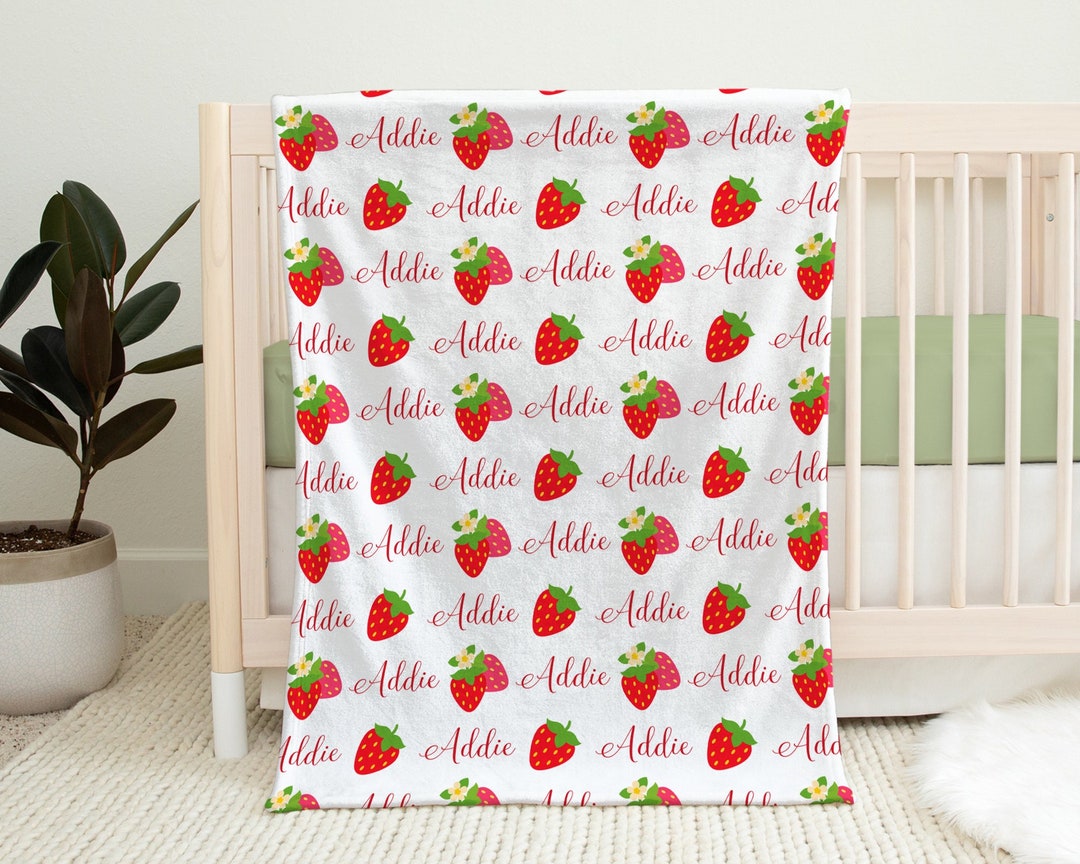Personalized Strawberry Baby Blanket Newborn Strawberries Etsy