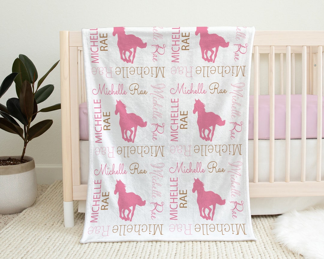 Horse Baby Blanket Pink Personalized Newborn Horse Blanket Etsy