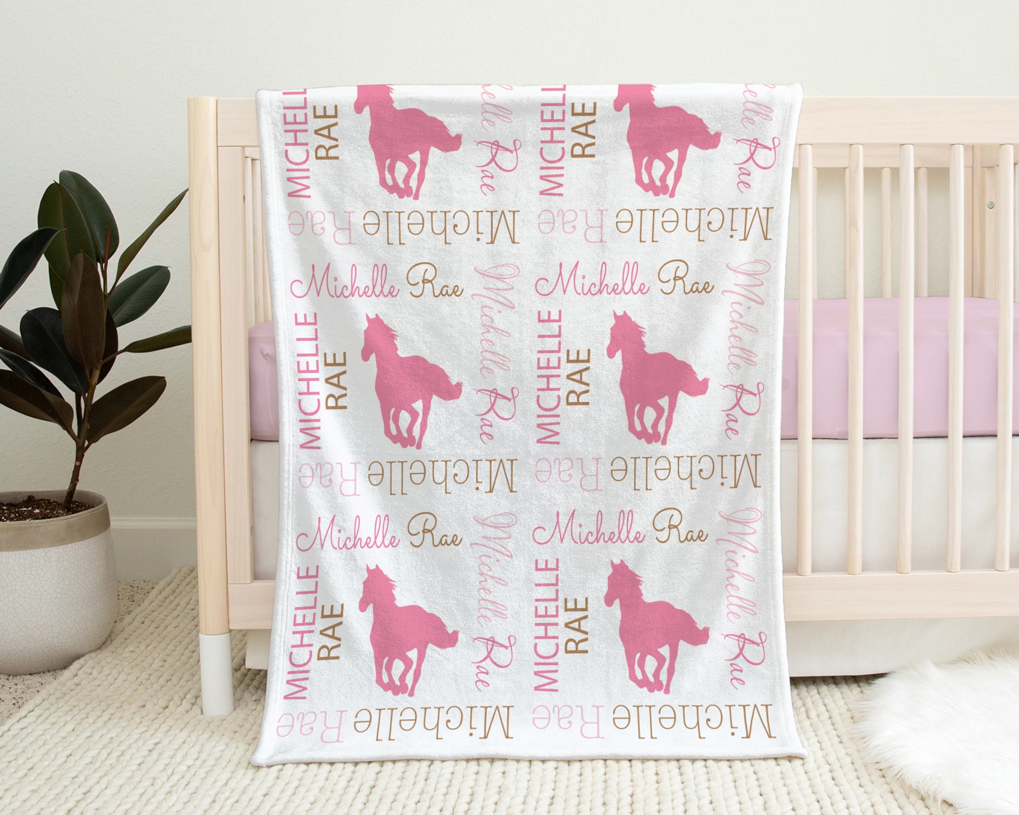 Horse Baby Blanket Pink Personalized Newborn Horse Blanket With Name Horse Theme Baby Swaddle Gift Girls or Boys Blanket CHOOSE COLORS Etsy Canada