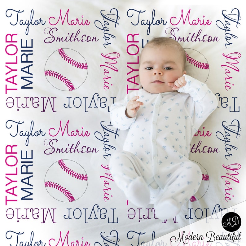 Baby girl softball blanket personalized baby gift softball Etsy