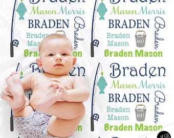 Personalized Fishing Baby Blanket: Fisherman Newborn Swaddle Nursery Decor