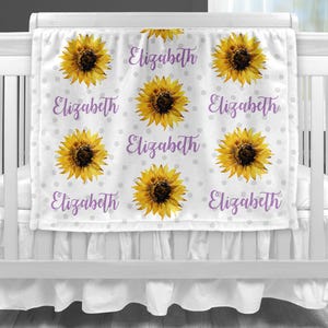 Sunflower baby blanket personalized baby girl personalized gift with flowers and name newborn sunflower gift new mom newborn CHOOSE COLOR