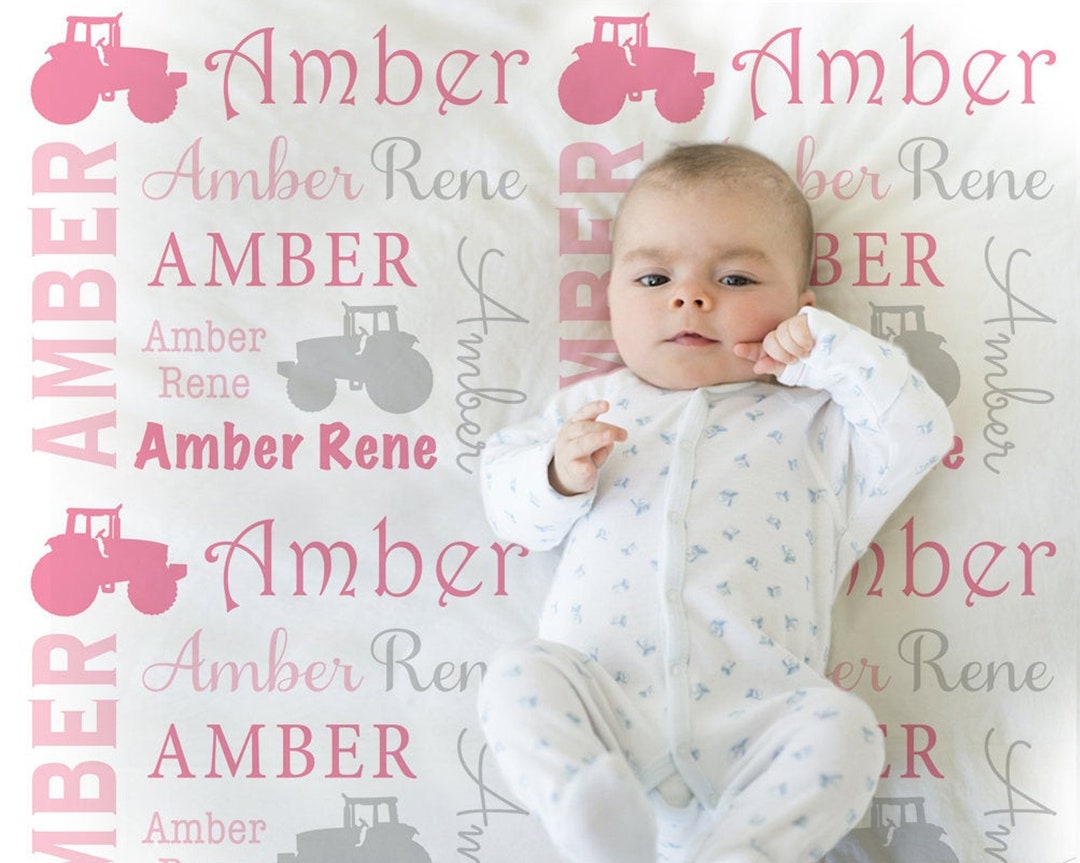 Pink Girl Tractor Baby Blanket, Farm Baby Blanket, Girl Tractor Blanket