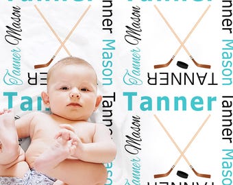 Personalized Hockey Baby Blanket Newborn or Toddler Sports Gift