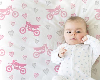 Dirt Bike Baby blanket, pink girl blanket, motorcycle baby gift, swaddle motocross blanket