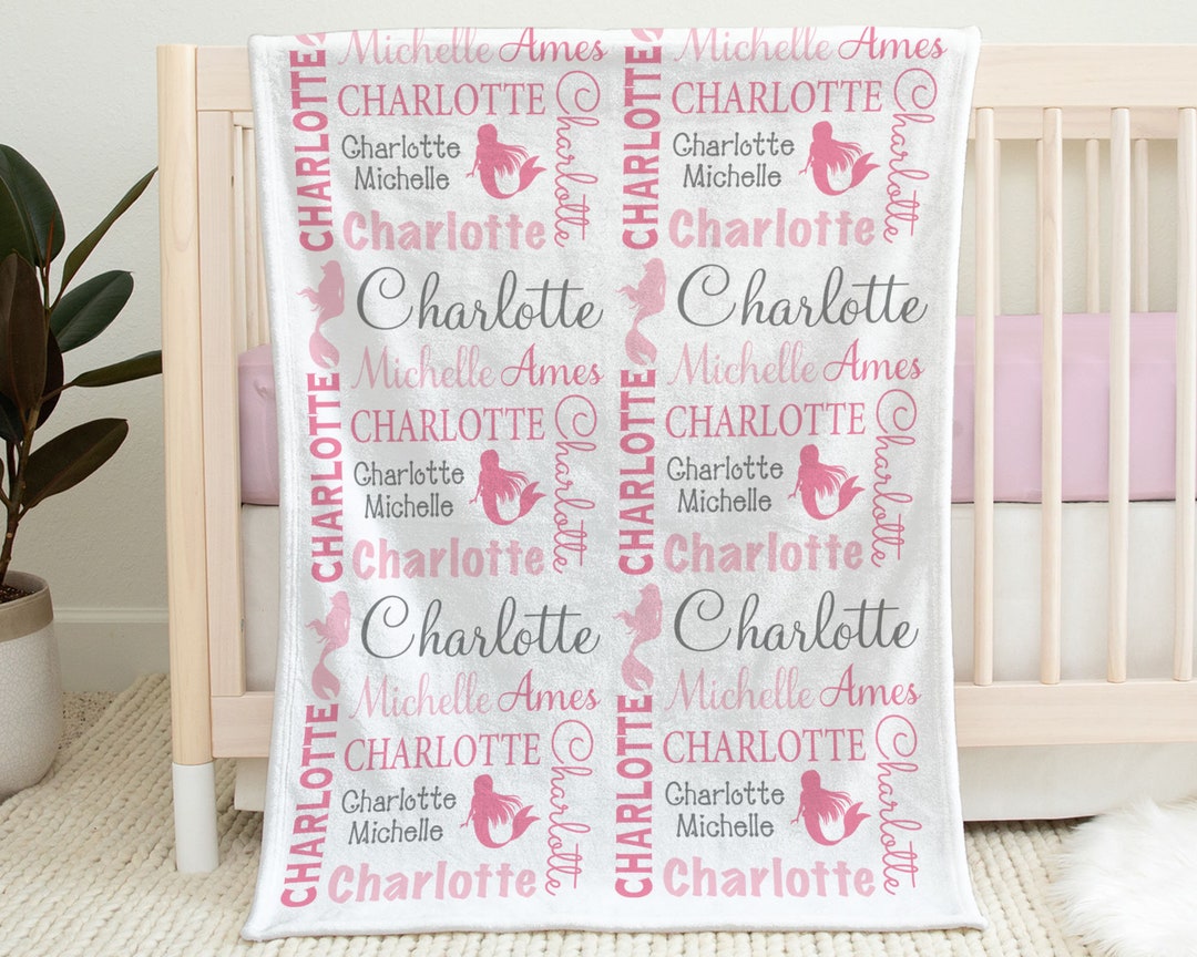 Mermaid Baby Girl Blanket, Personalized Blanket With Mermaids and Name