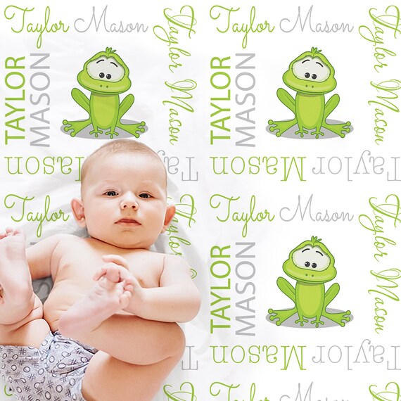 Frog Baby Boys Blanket With Name Personalized Froggie Newborn