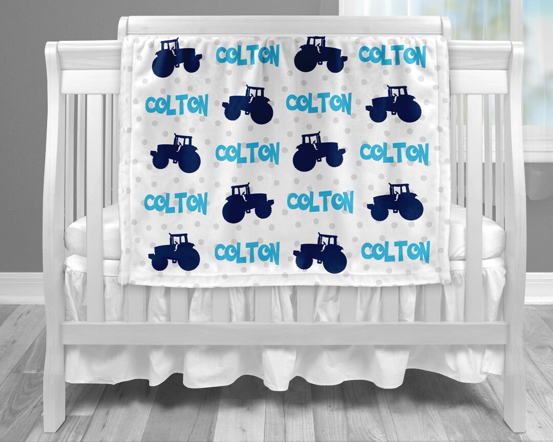 Baby Blanket With Tractors Personalized Baby Boy Farm Name Etsy
