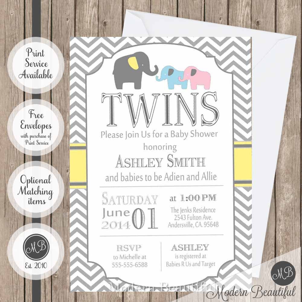 Elephant Twins Baby Shower Invitation twin girl twin boy Etsy