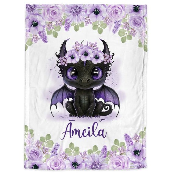 Dragon Baby Girls Name Blanket Purple Personalized Dragons Swaddle Blanket Newborn Floral Dragon Baby Gift With Name Flowers Dragon Etsy Canada