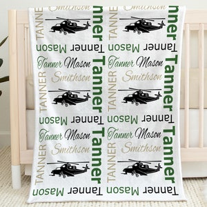 Personalized helicopter baby blanket newborn apache helicopter baby gift with name, boys or girls helicopter pilot swaddle blanket