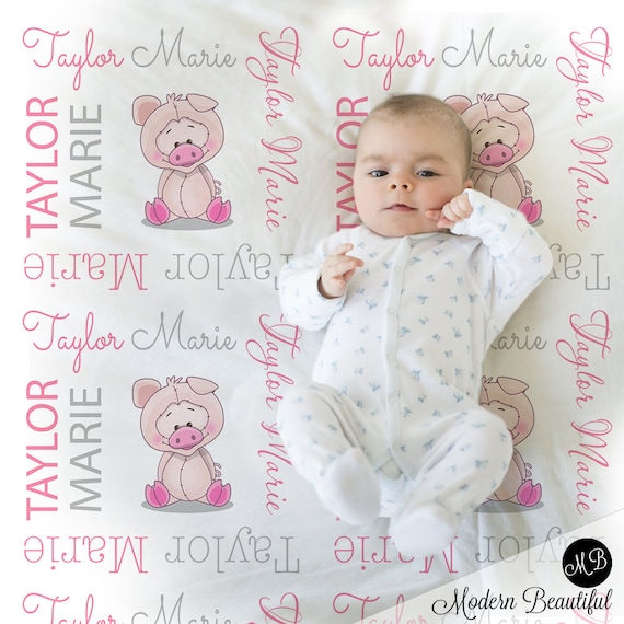 Pig baby blanket- baby girl personalized baby gift- farm name blanket- baby blanket- personalized blanket- piggy baby gift, choose colors Il_570xn