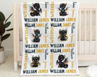 Personalized Dragon Baby Blanket: Custom Name Gift Medieval Theme Nursery