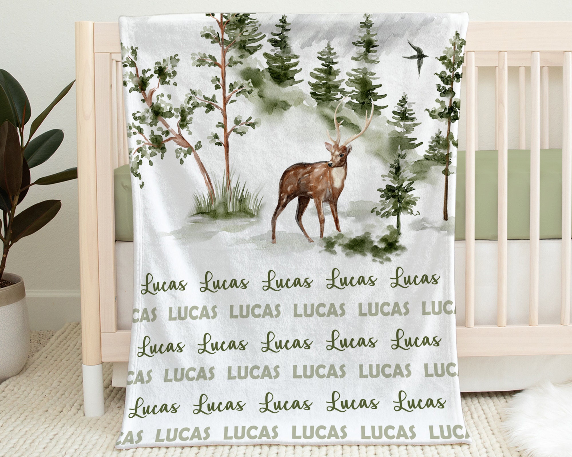 Personalized Forest Deer Baby Blanket Newborn Elk Swaddle Blanket