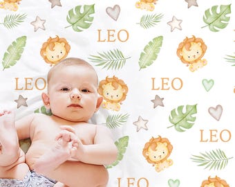 Personalized Lion Baby Blanket: Safari Animal Swaddle, Newborn Gift