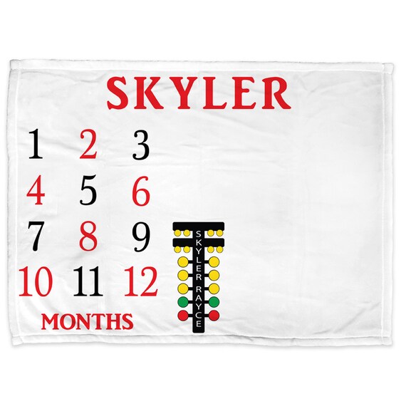 Drag racing milestone photo baby blanket, drag tree baby blanket, boy