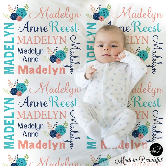 floral personalized baby blanket