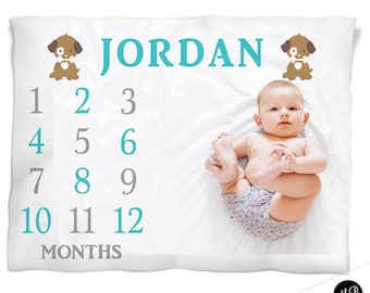 Personalized Puppy Baby Milestone Blanket – Dog Newborn Photo Prop Growth Tracker
