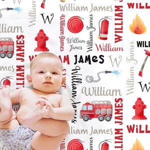 Firetruck baby blanket, fire truck newborn blanket, first responder baby blanket, firefighter personalized baby gift, baby boy or girl gift