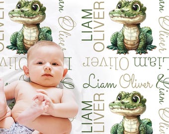 Personalized Alligator Baby Blanket: Crocodile Newborn Swaddle with Name