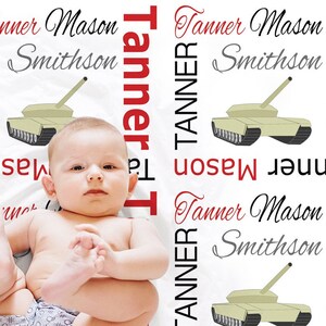 Personalized Military Tank Baby Blanket: Custom Name Newborn Swaddle, Choose Colors