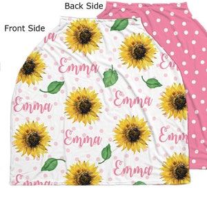 Sunflower baby car seat cover, baby girl floral car seat canopy cover, personalized baby name nursing privacy, newborn baby girl gifts image 2