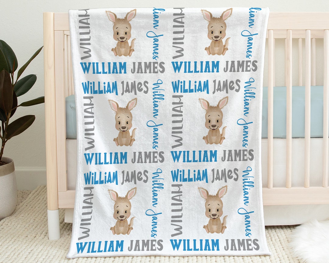 Kangaroo Baby Blanket, Boys Kangaroos Personalized Newborn Swaddle Name