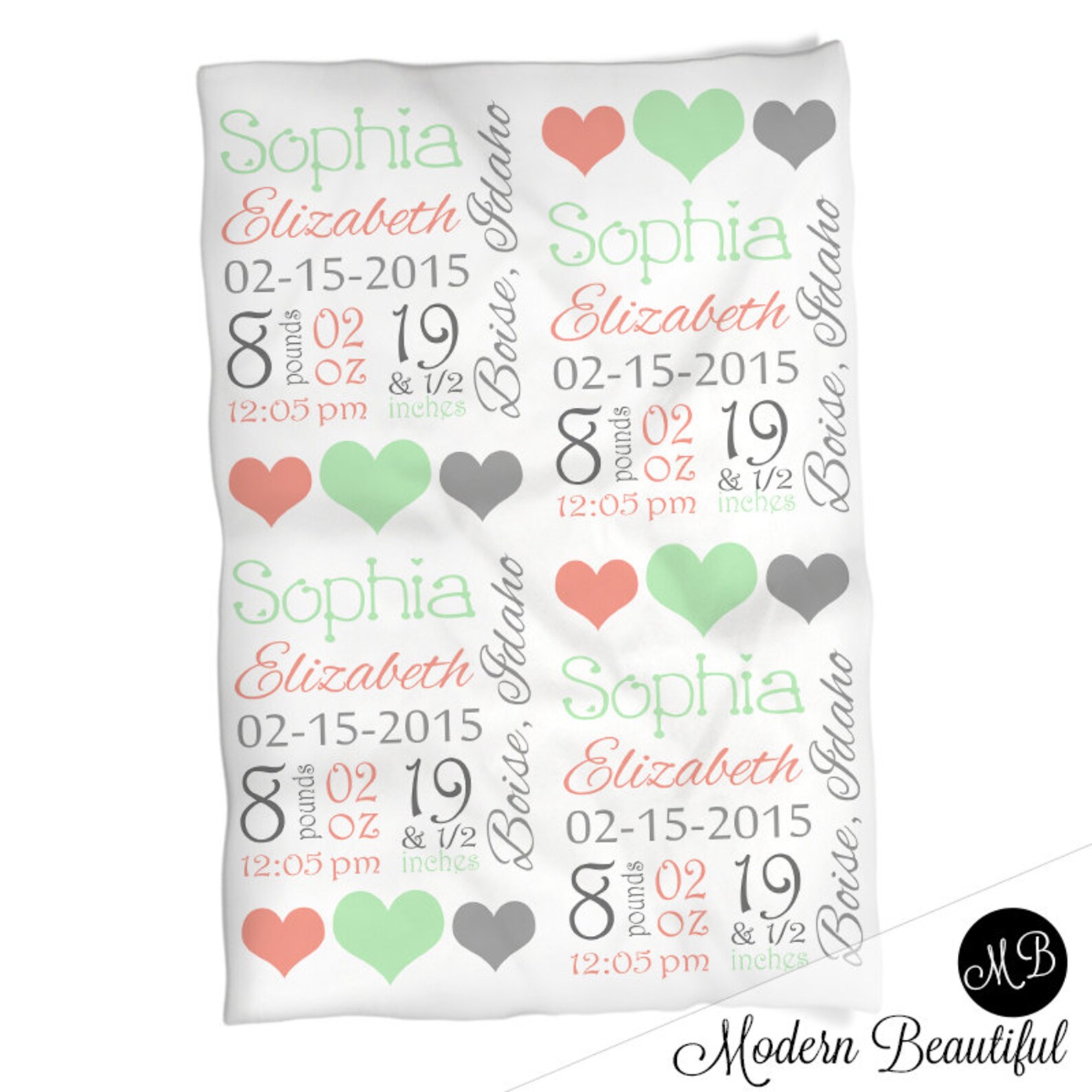 Birth Stats Baby Blanket Purple and Gray Personalized Etsy