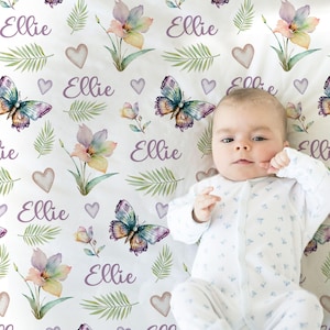 Butterfly personalized baby blanket girl personalized blanket with butterflies flowers butterfly baby gift baby girl butterfly gift swaddle