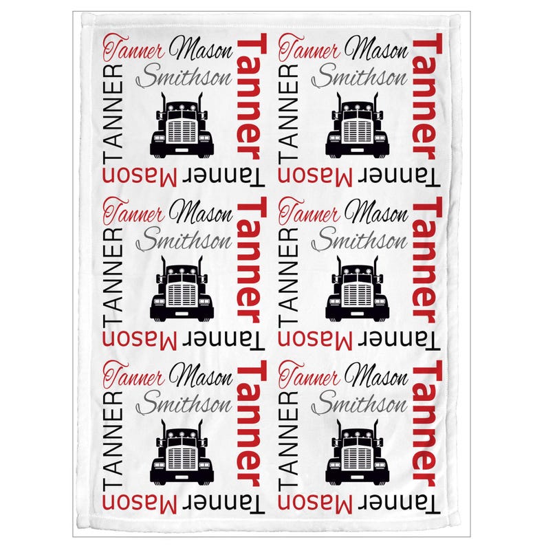 Personalized Big Rig Baby Blanket: Trucker Newborn Name Swaddle image 3