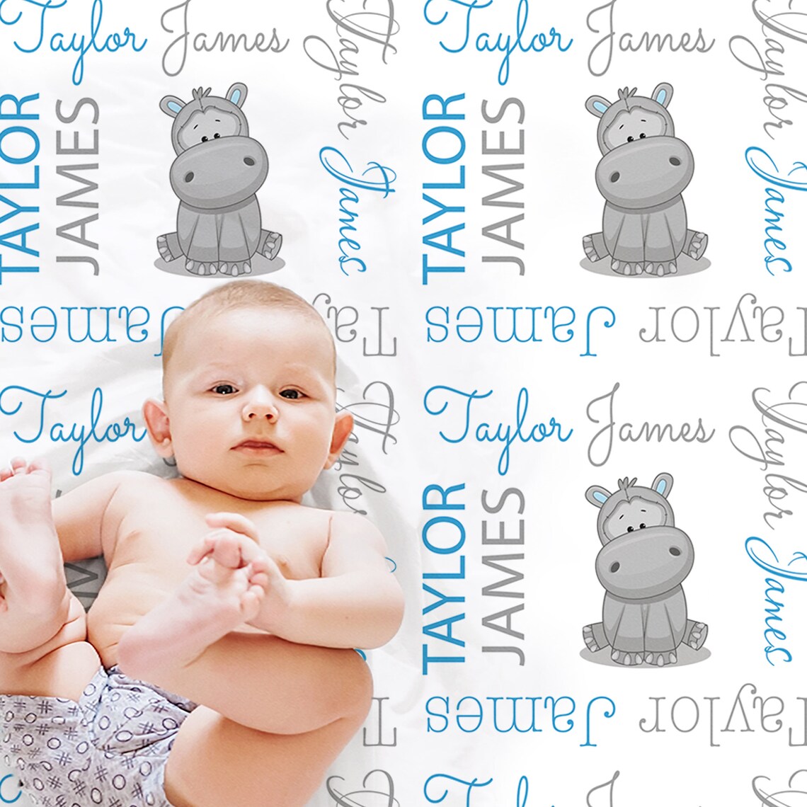 Hippo Baby Blanket Baby Boy Personalized Baby Gift Hippo Etsy