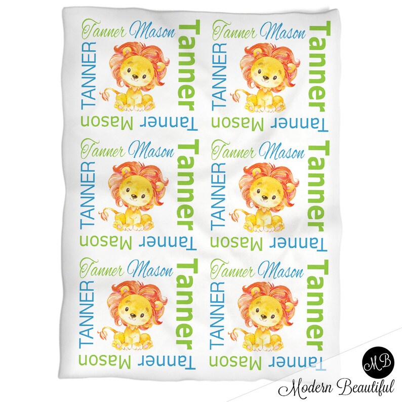 Lion baby name blanket baby boy lion blanket lion baby gift Etsy