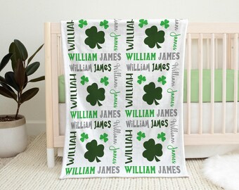 Personalized Shamrock Baby Blanket, St. Patrick's Day Clover Swaddle, Custom Name Gift