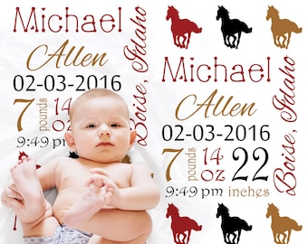 Manta personalizada con datos de nacimiento de caballo - Regalo de recuerdo para bebé