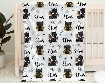 Personalized Dragon Baby Blanket: Boy Medieval Theme Swaddle Newborn Gift