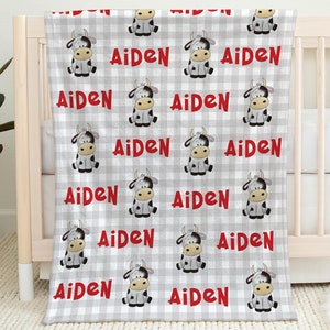 Baby boy farm cow blanket, personalized newborn blanket with cows, personalized cows name blanket, farm animal swaddle, baby boy or girls