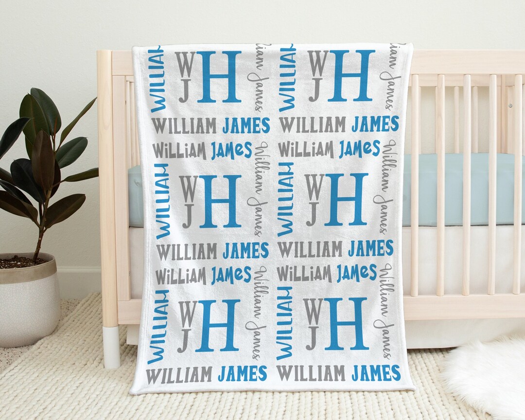 Monogram Baby Blanket Personalized Boy Name Blanket Newborn Etsy
