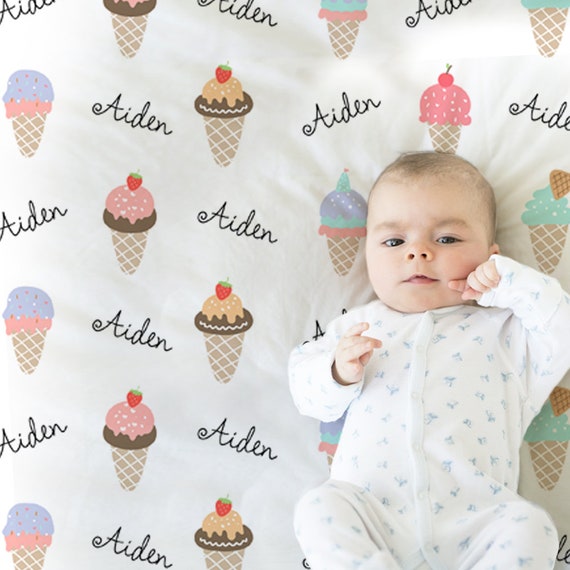 Personalized ice cream baby blanket, newborn summer blanket with name