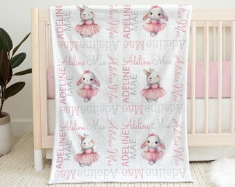 Personalized Ballet Bunny Baby Blanket – Custom Name Toddler Rabbit Blanket Gift