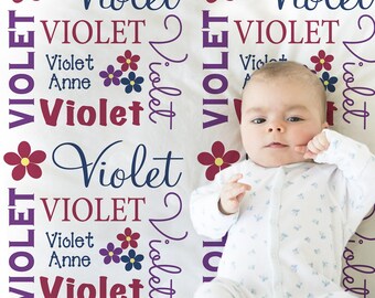 Flowers Baby Name Blanket Personalized: Toddler Newborn Monogram Gift