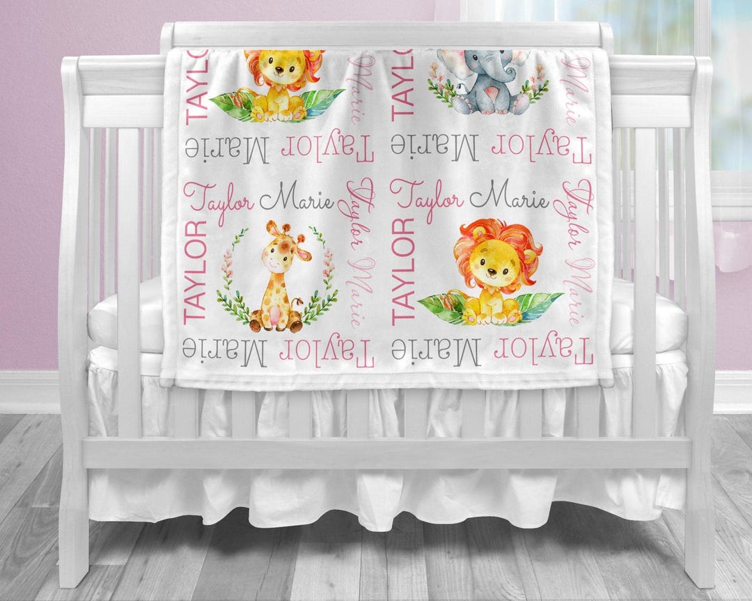 Personalized Safari Baby Name Blanket, Lion Elephant Giraffe Swaddle - Etsy
