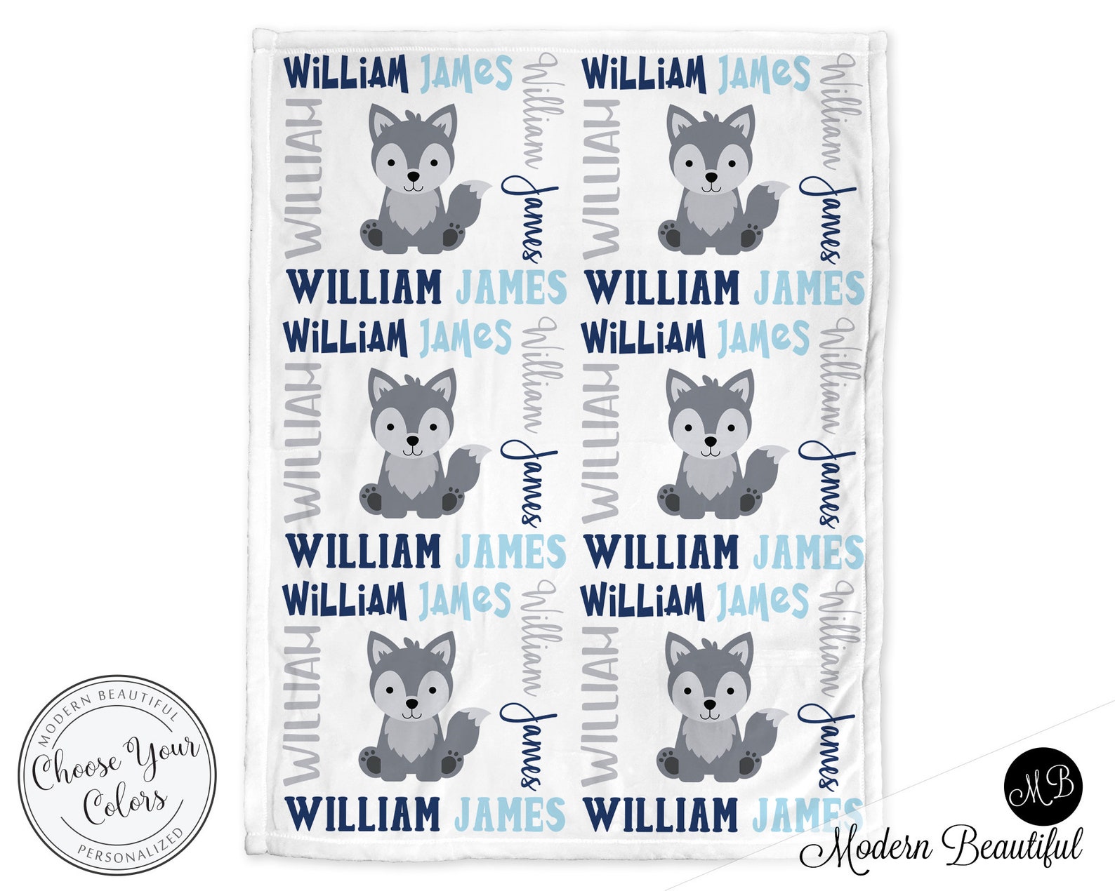 Baby Boy Wolf Blanket Wolf Blanket With Name Wolf Baby Gift Etsy