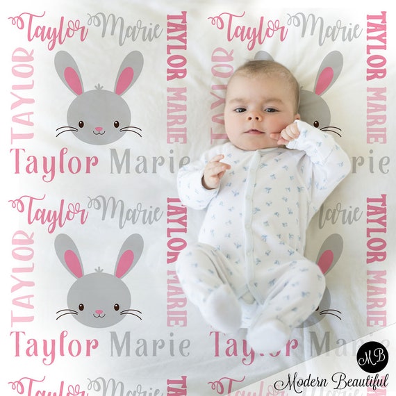 Bunny Name Baby Blanket Personalized Bunny Baby Gift Bunny Baby Girl Blanket Rabbit Baby Blanket Personalized Blanket Choose Color By Modern Beautiful Catch My Party