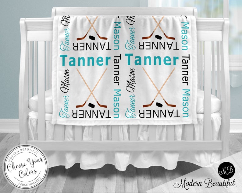 Baby Boy Hockey Stick Name Blanket Hockey Baby Blanket Boy Etsy