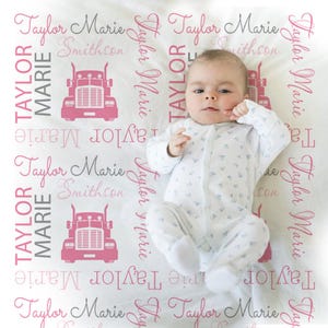 Personalized Big Rig Trucker Baby Name Blanket
