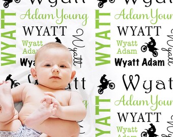 Dirt Bike Baby Blanket: Personalized Newborn Swaddle (Lime and Black or Choose)