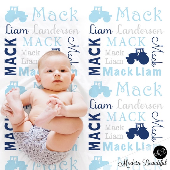 Tractor baby blanket- farm baby blanket- boy blanket- boy tractor blanket- tractor name blanket- tractor baby gift- farmer blanket- tractor Il_570xn